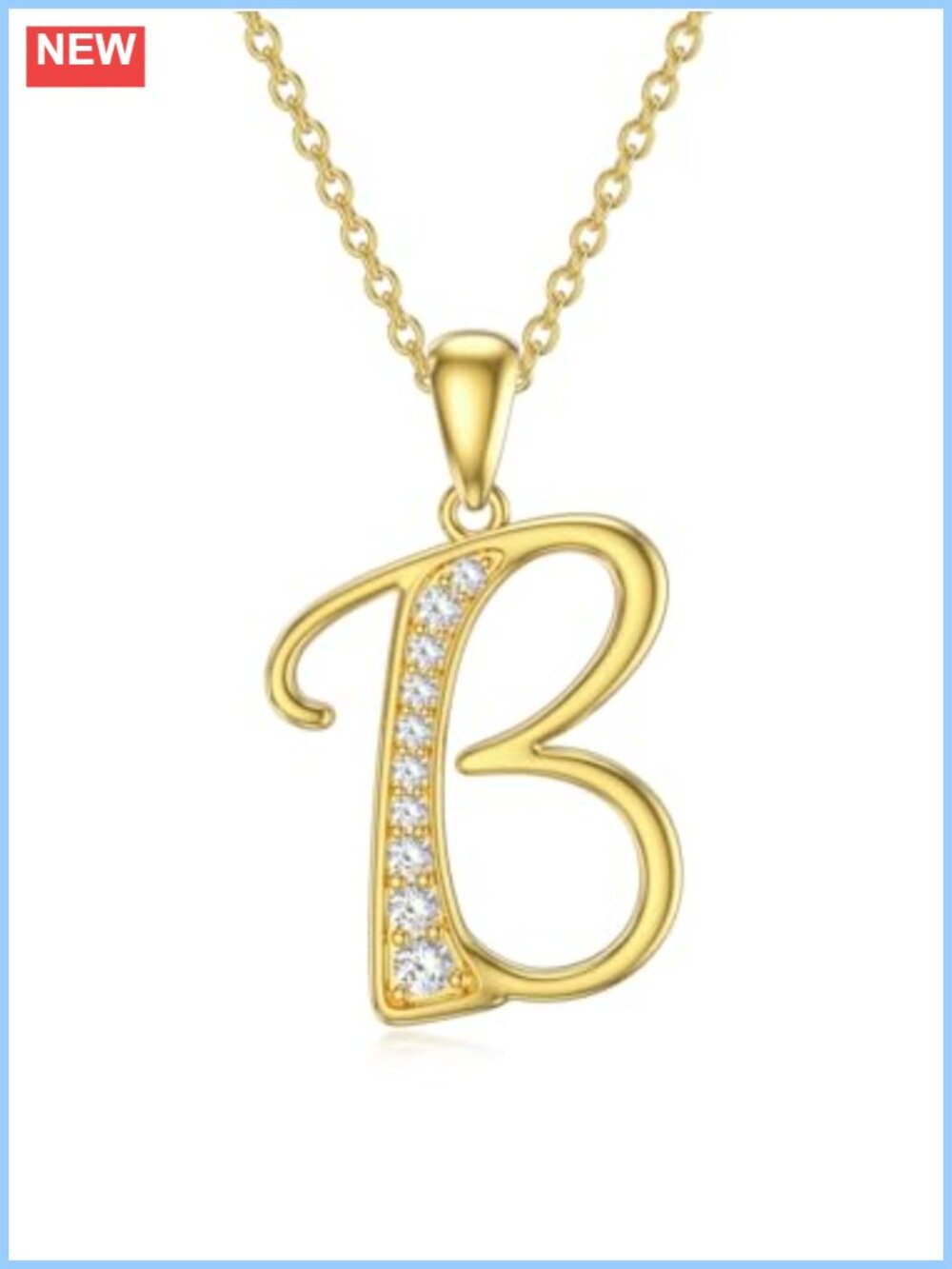 14k Solid Gold Moissanite Initial B Necklace 16+2" Lobster Clasp
